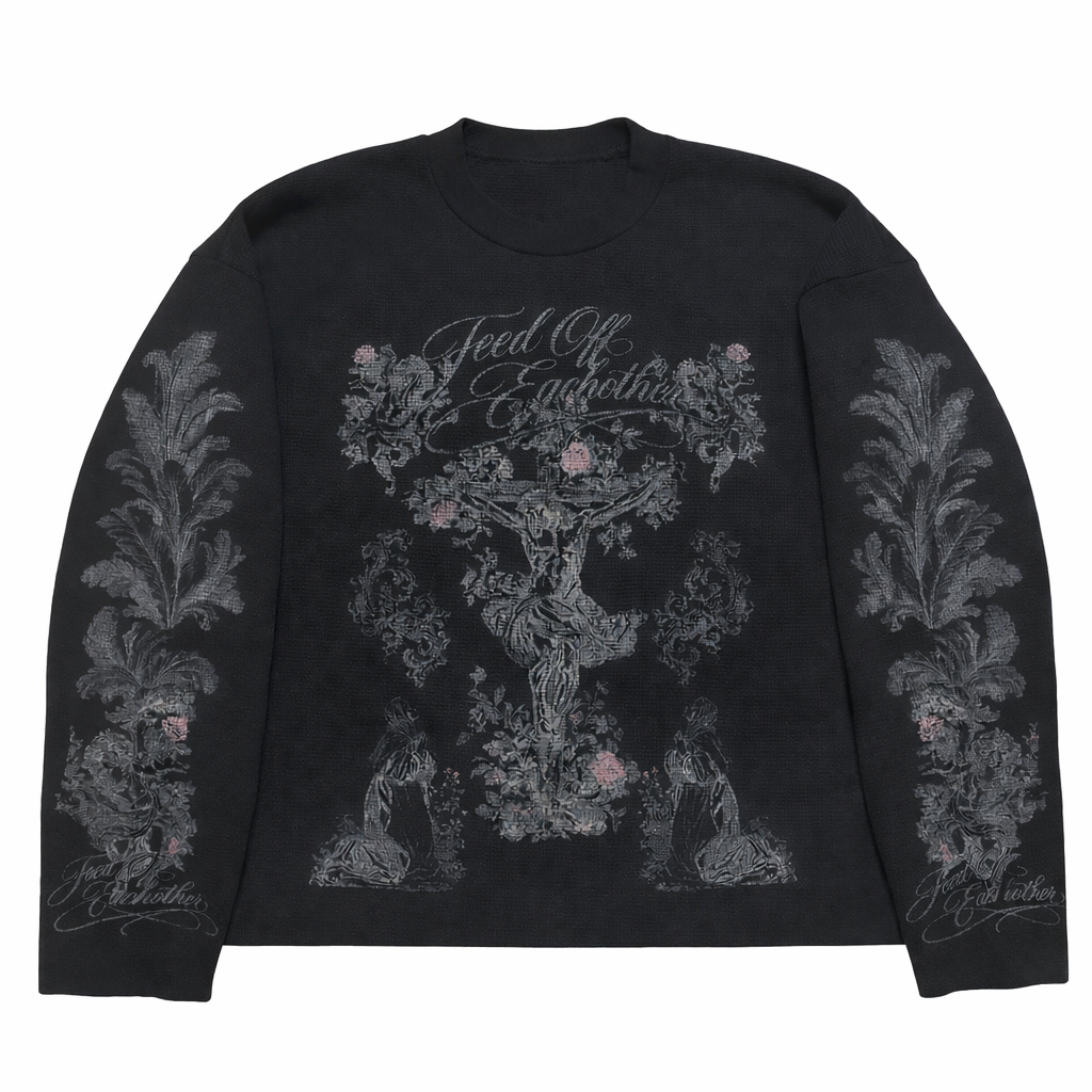 Saint Angel Thermal (black)(Boxy Cropped fit) - Feed Off Each Other